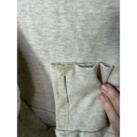 Athleta Power Down Oatmeal Heathered Long Sleeve Cowl Neck Pocket Dress Size MT - Picture 6 of 8